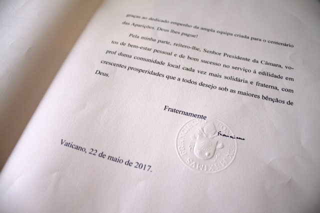 OURÉM – Papa Francisco enviou carta ao presidente da 